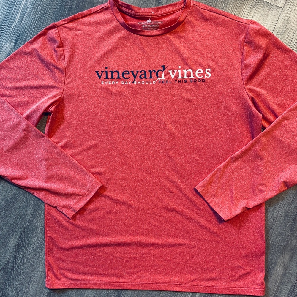 Vineyard Vines Mens Performance Long Sleeve T-Shirt Red Heather Small Logo Tee